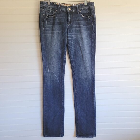 Paige Jeans Size 28 Blue Heights Skinny Dark Wash Distressed Stretch - Picture 1 of 10